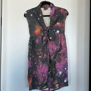 Vintage Mociun tie front dress in galaxy print